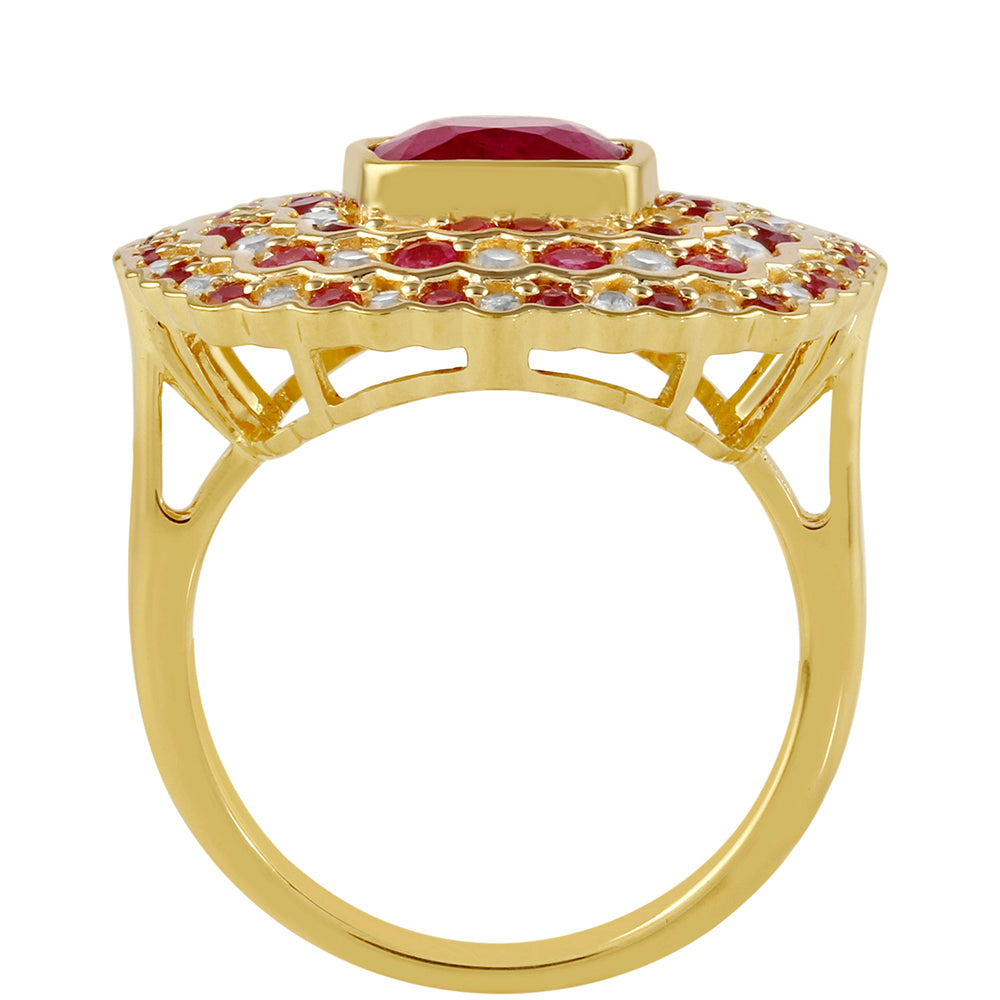Goldplattierter Silberring mit Thai Rubin und weißem Topas