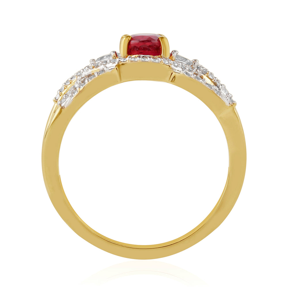Goldplattierter Silberring mit Thai Rubin und weißem Topas 4 