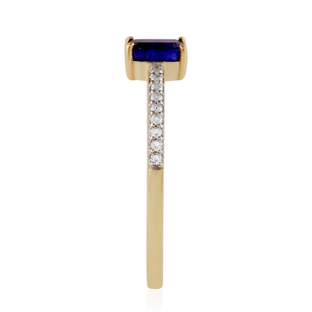 Goldring mit Thai Saphir und weißem Topas 4 