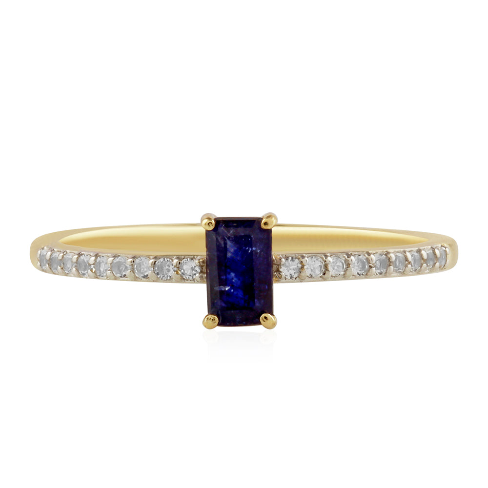 Goldring mit Thai Saphir und weißem Topas 1 