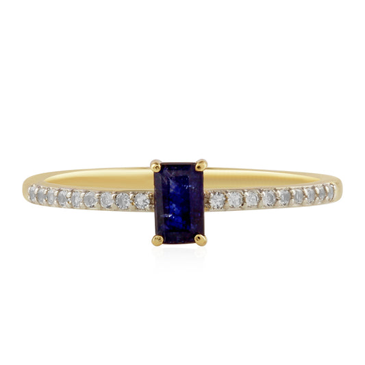 Goldring mit Thai Saphir und weißem Topas