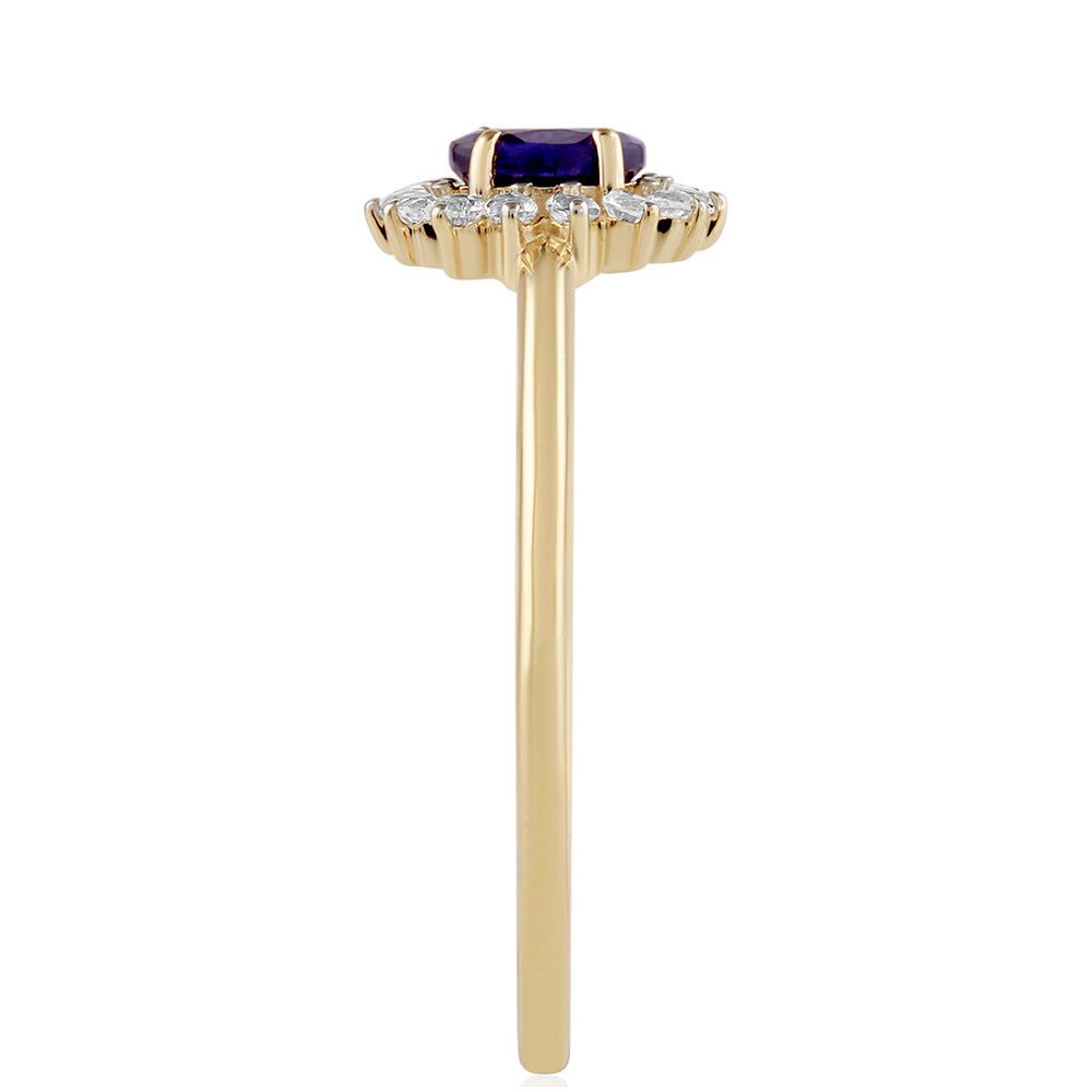 Goldring mit Thai Saphir und weißem Topas 4 