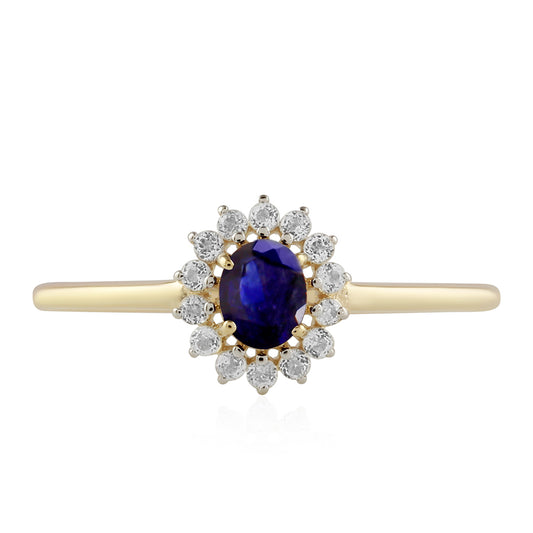 Goldring mit Thai Saphir und weißem Topas