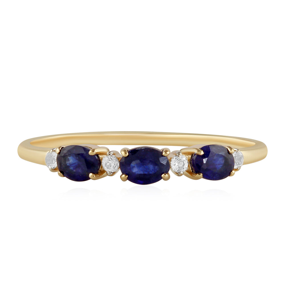 Goldring mit Thai Saphir und weißem Topas 1 