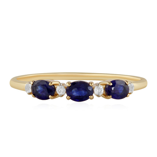 Goldring mit Thai Saphir und weißem Topas