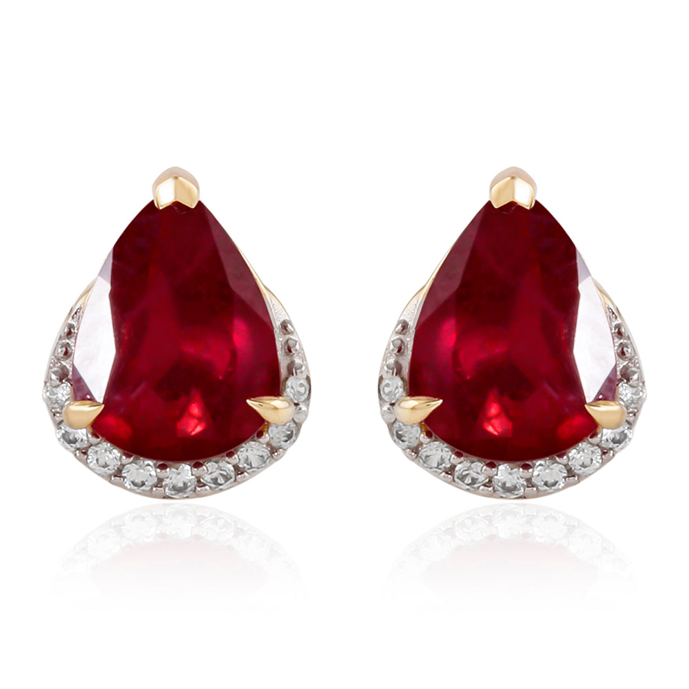 Goldohrringe mit Rubin aus Madagaskar und weißem Zirkon 1 