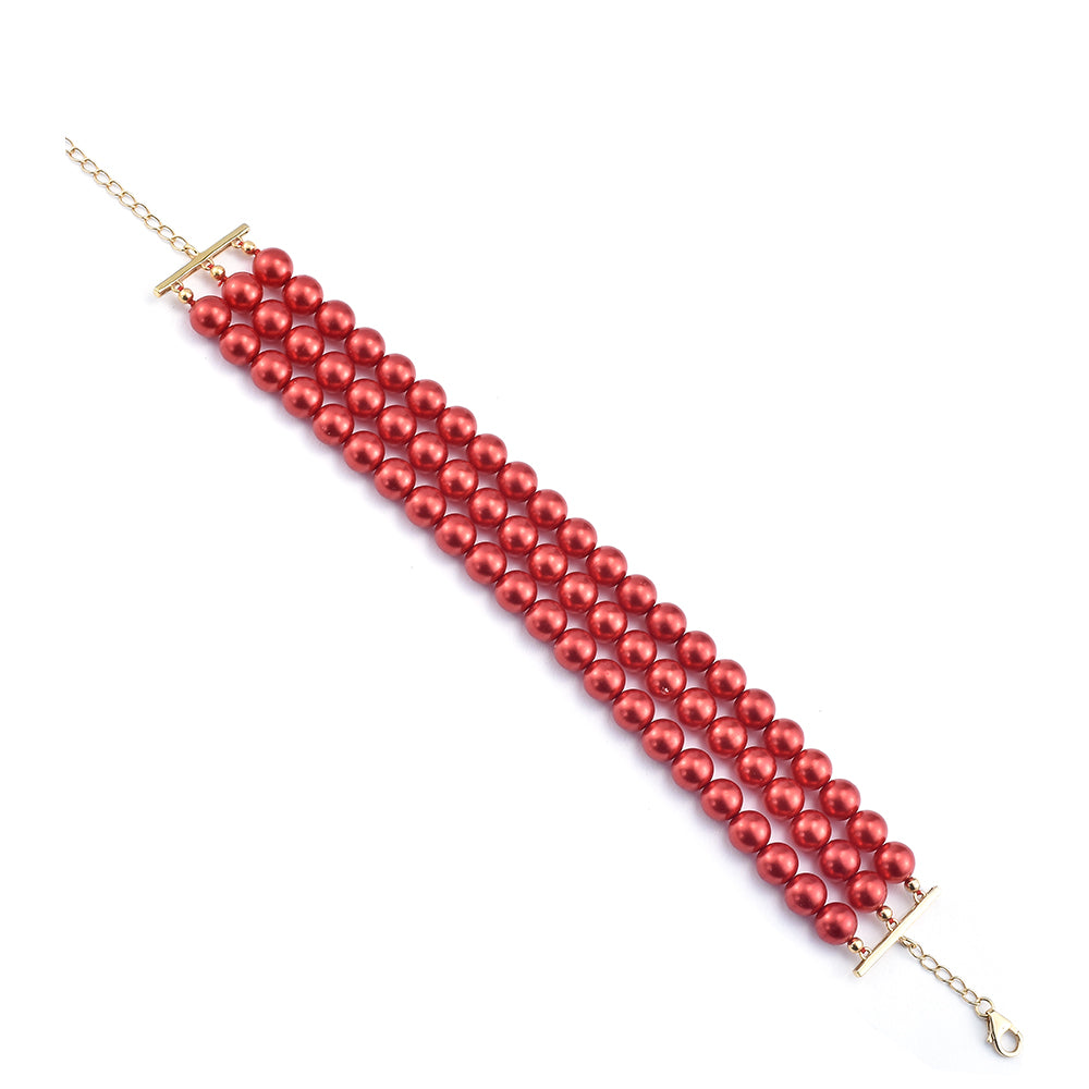 Goldplattiertes Silberarmband mit roter Süßwasserperle 1 