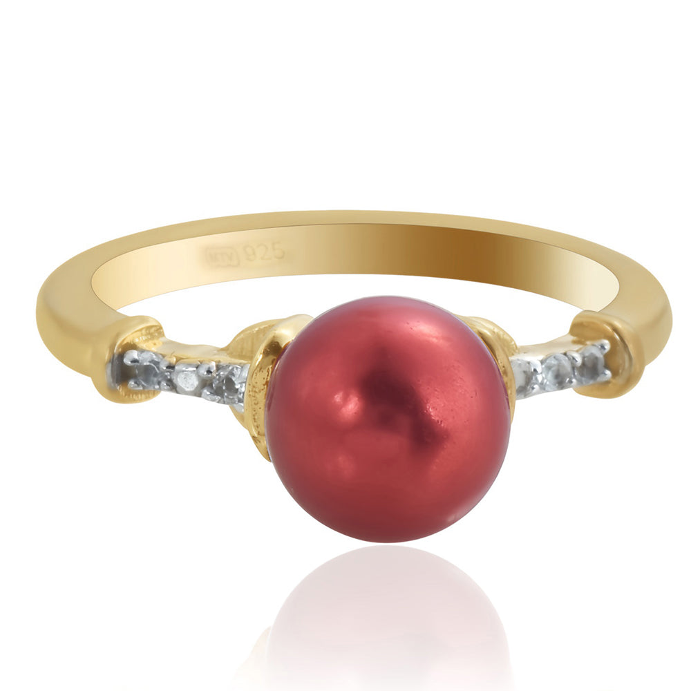 Goldplattierter Silberring mit roter Süßwasserperle und weißem Topas 3 