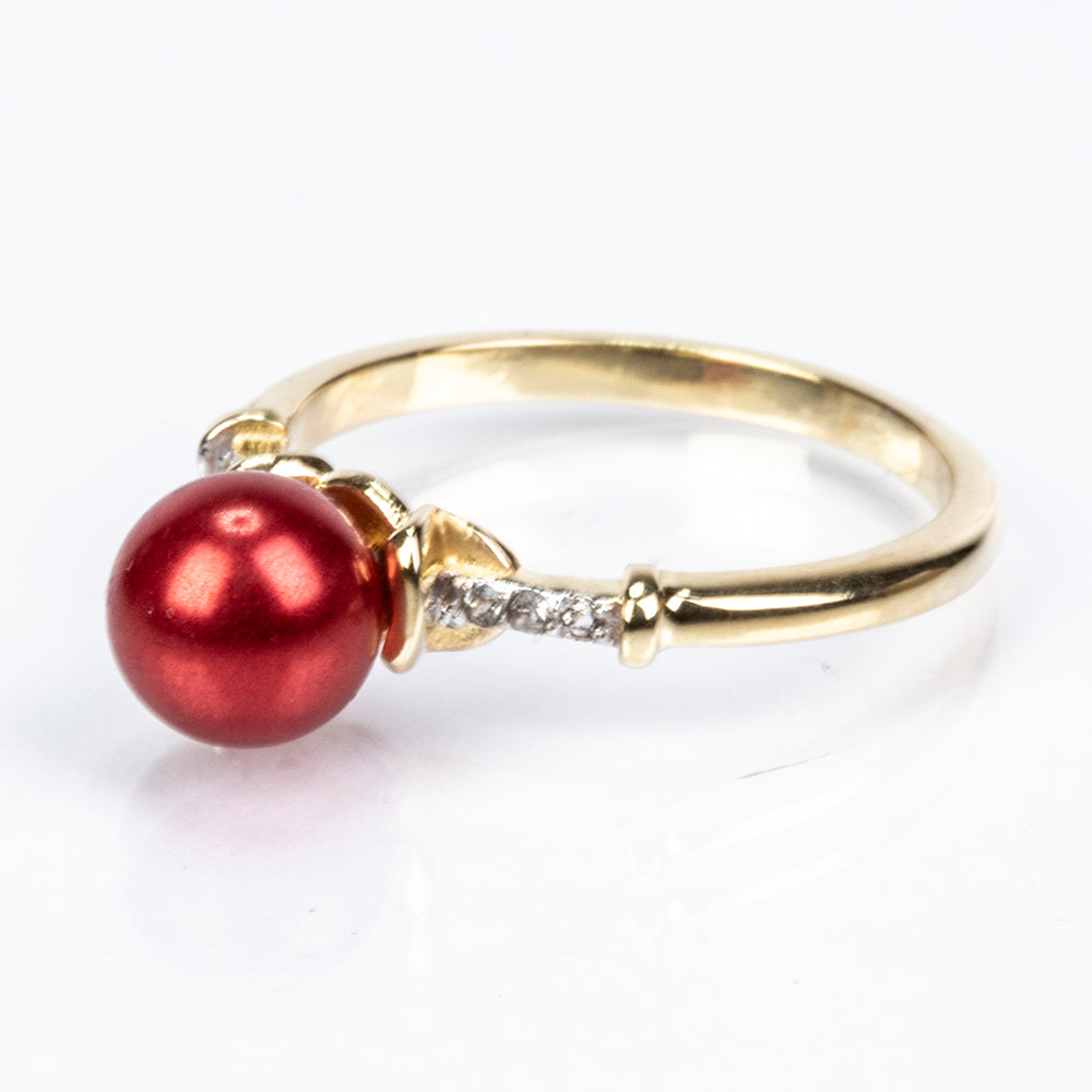 Goldplattierter Silberring mit roter Süßwasserperle und weißem Topas 5 