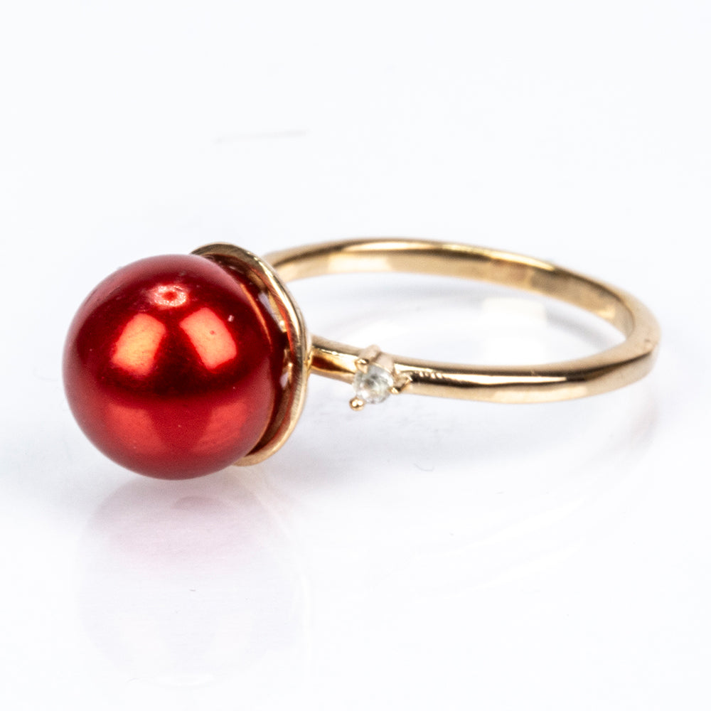 Goldplattierter Silberring mit roter Süßwasserperle und weißem Topas 3 