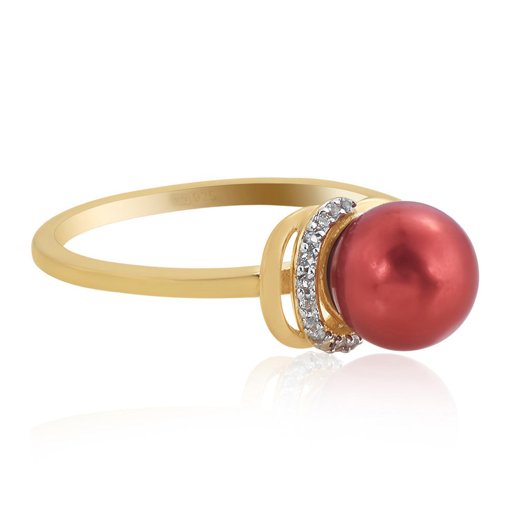 Goldplattierter Silberring mit roter Süßwasserperle und weißem Topas 3 