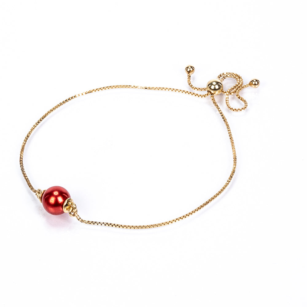 Goldplattiertes Silberarmband mit roter Süßwasserperle 1 