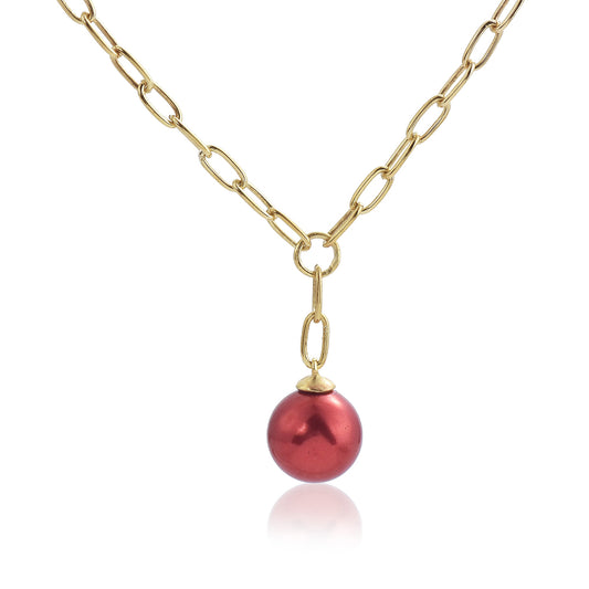 Goldplattierte Silberhalskette mit roter Süßwasserperle