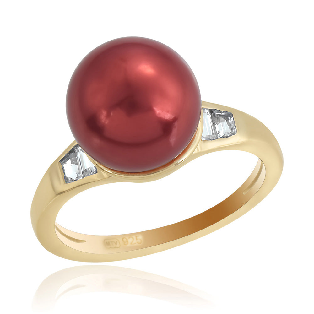 Goldplattierter Silberring mit roter Süßwasserperle und weißem Topas 1 