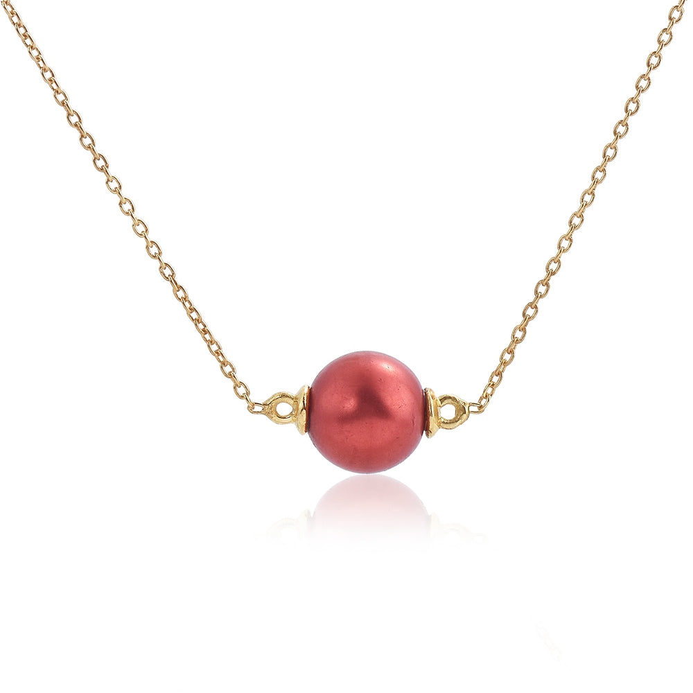 Goldplattierte Silberhalskette mit roter Süßwasserperle 1 