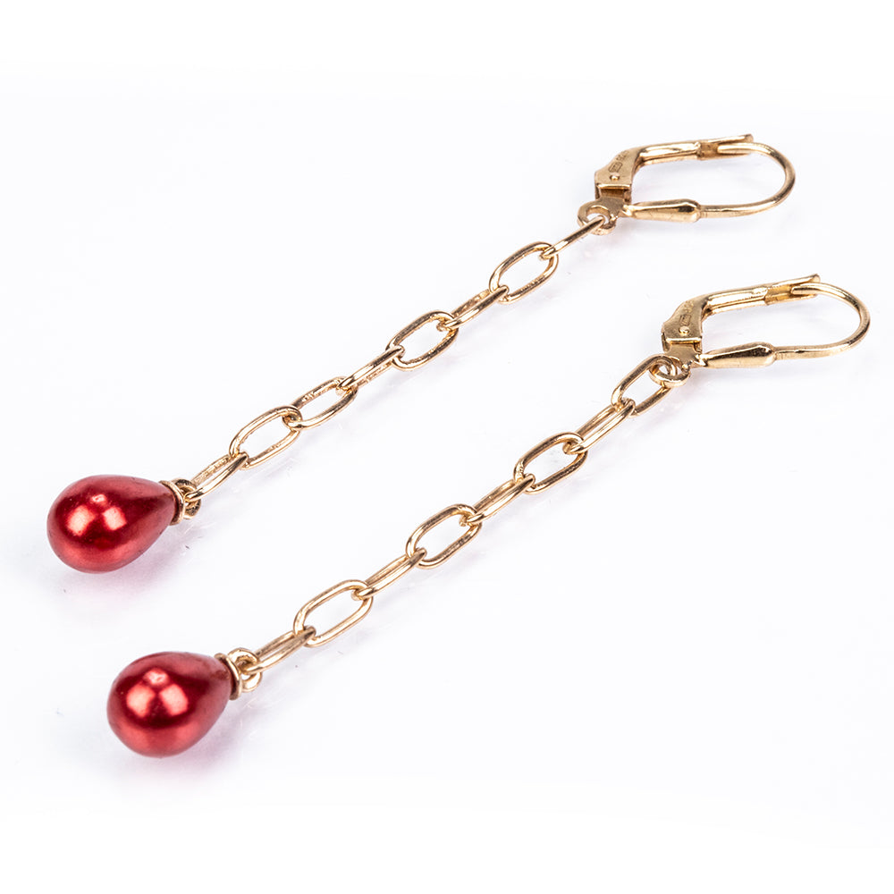Goldplattierte Silberohrringe mit roter Süßwasserperle 3 