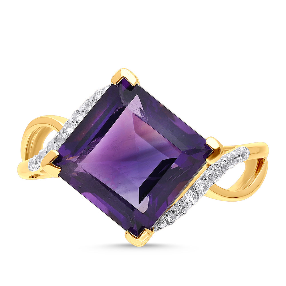 Goldplattierter Silberring mit marokkanischem Amethyst und weißem Topas 1 