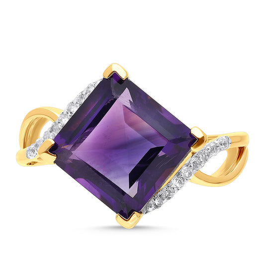 Goldplattierter Silberring mit marokkanischem Amethyst und weißem Topas