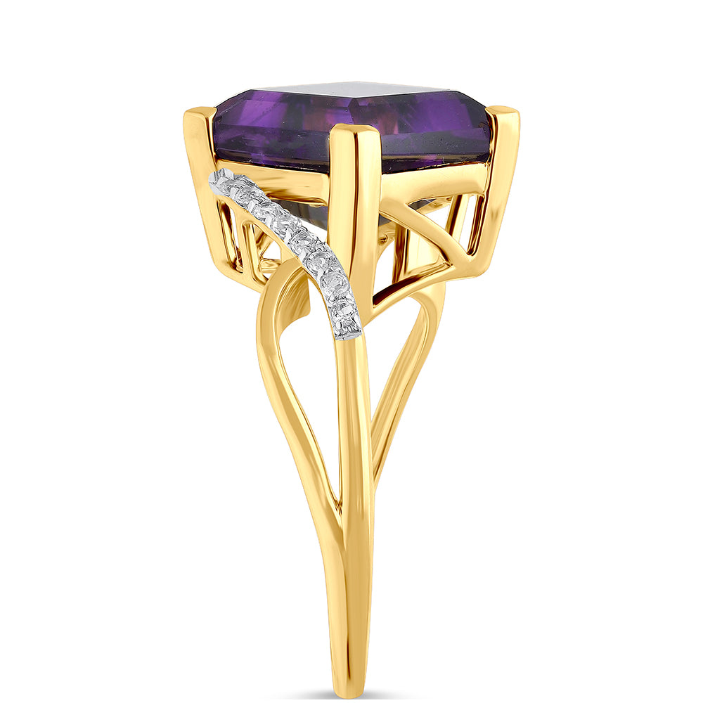Goldplattierter Silberring mit marokkanischem Amethyst und weißem Topas
