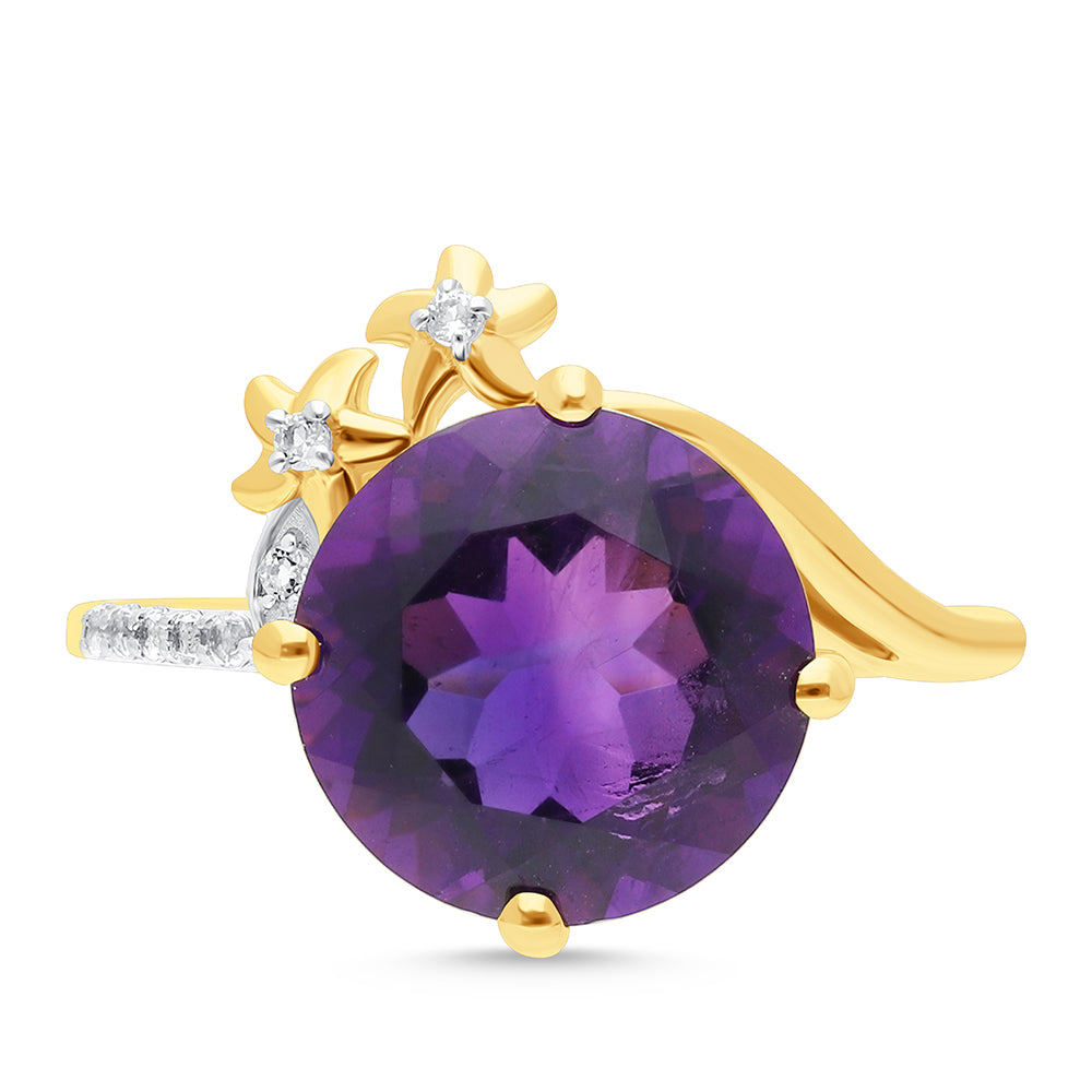 Goldplattierter Silberring mit marokkanischem Amethyst und weißem Topas 1 