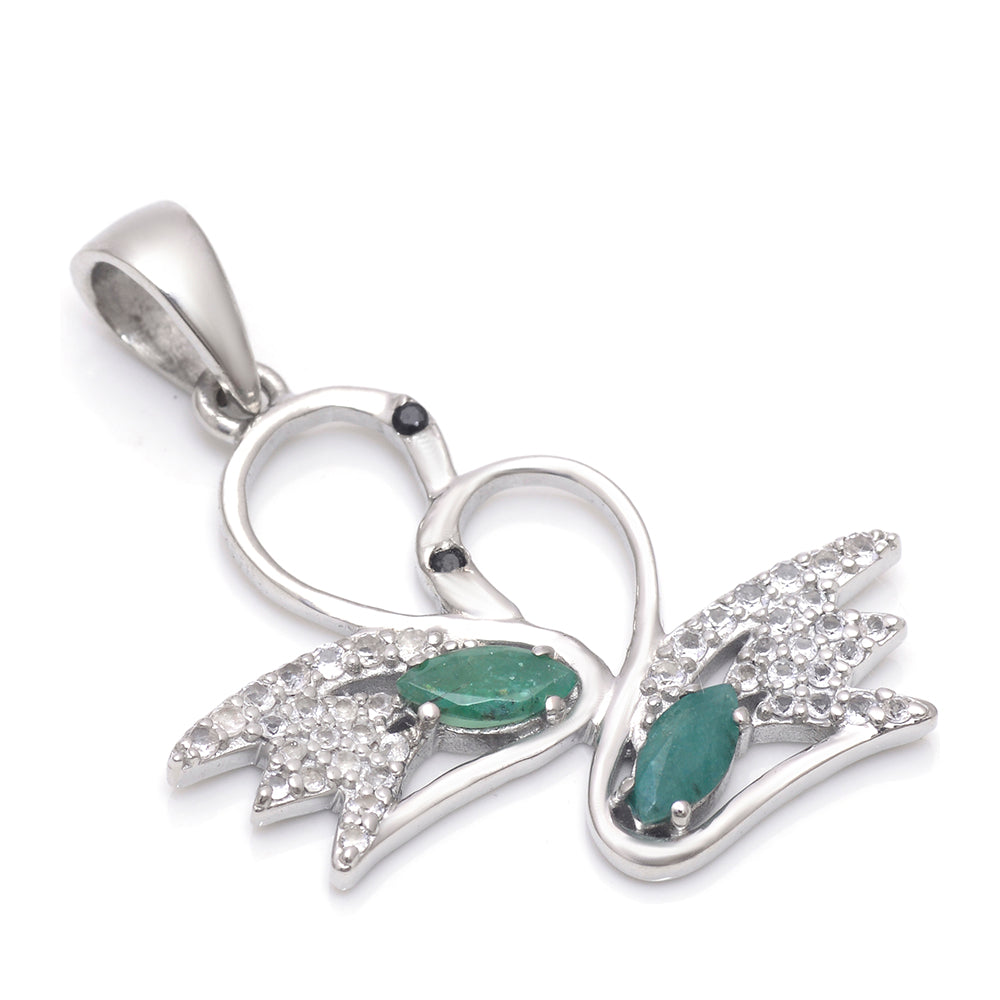 Silberanhänger mit brasilianischem Smaragd und weißem Topas