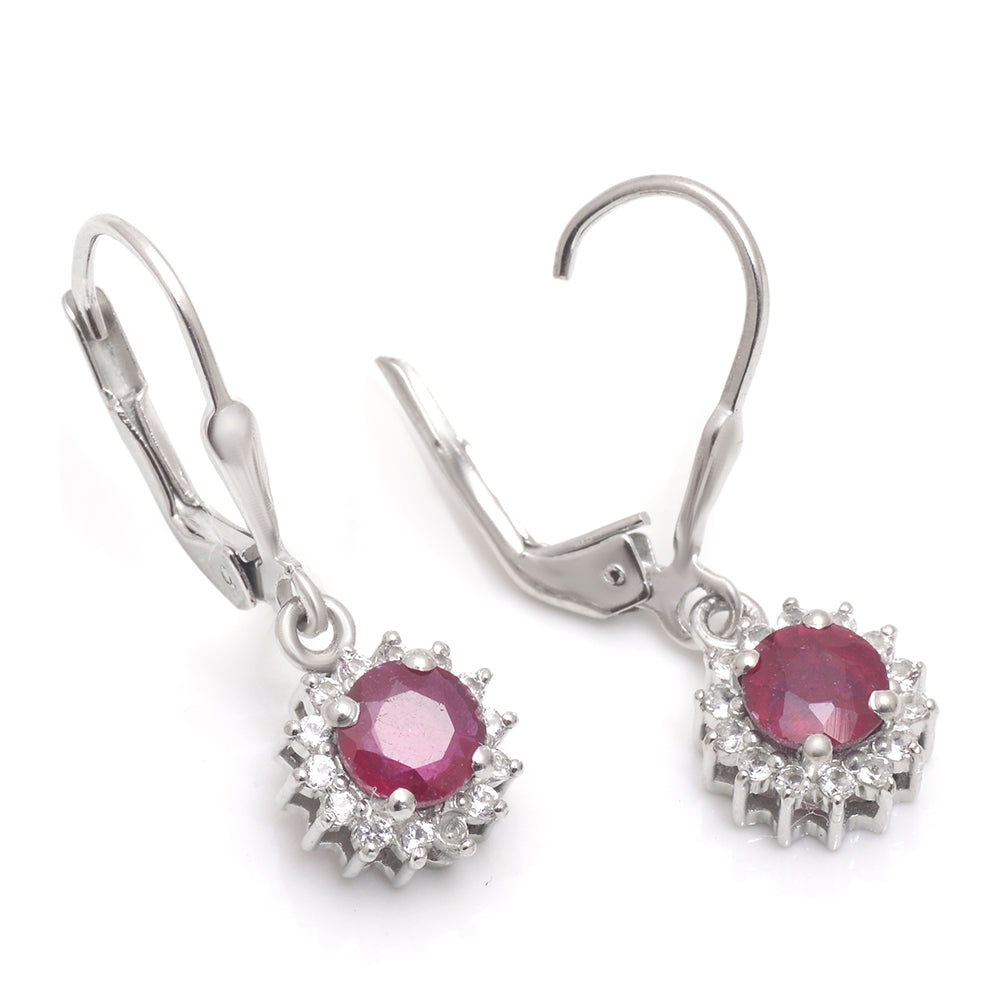 Silberohrringe mit Rubin aus Madagaskar und weißem Topas