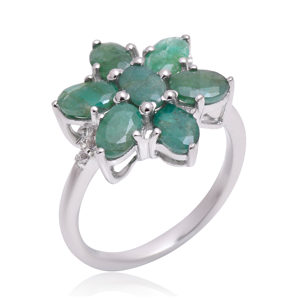 Silberring mit brasilianischem Smaragd und weißem Topas 2 