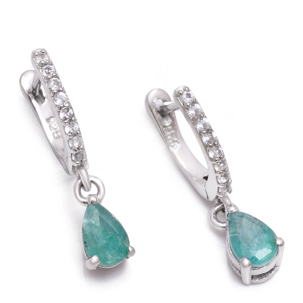 Silberohrringe mit brasilianischem Smaragd und weißem Topas 3 