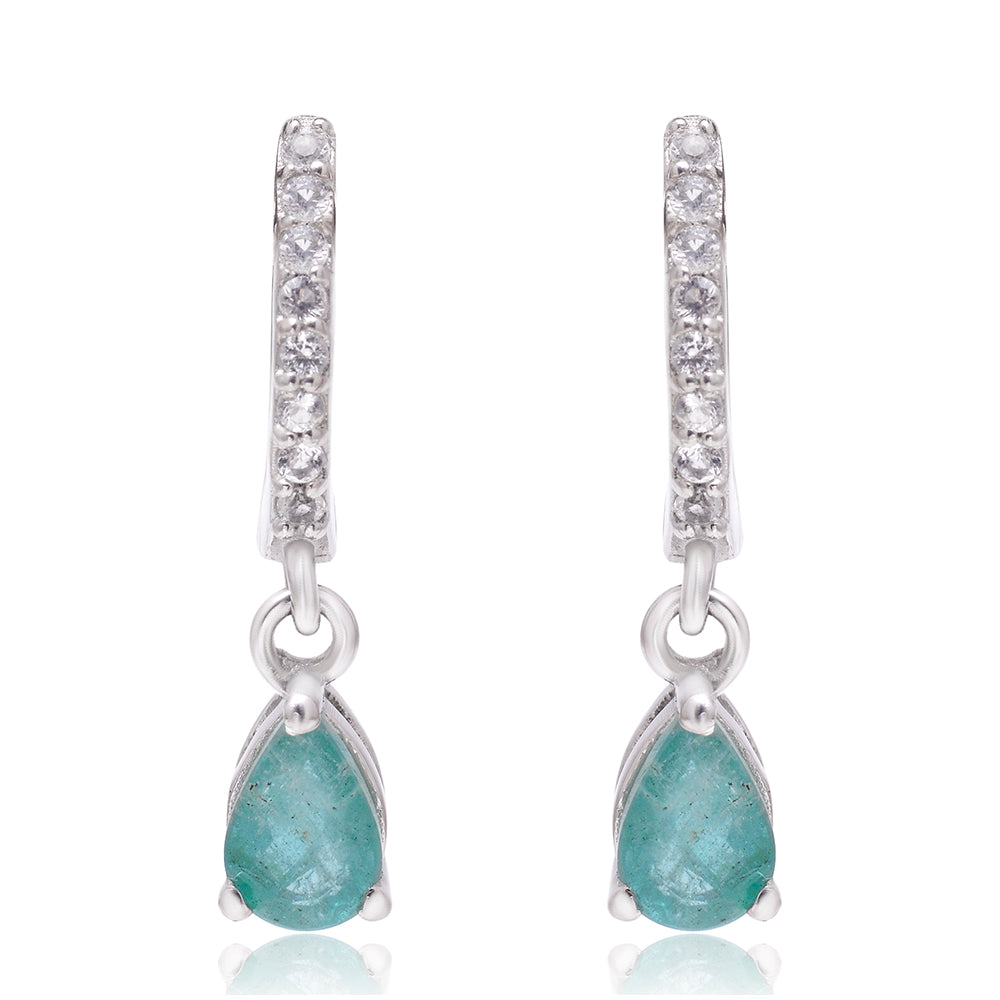 Silberohrringe mit brasilianischem Smaragd und weißem Topas 4 