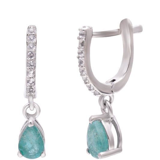 Silberohrringe mit brasilianischem Smaragd und weißem Topas