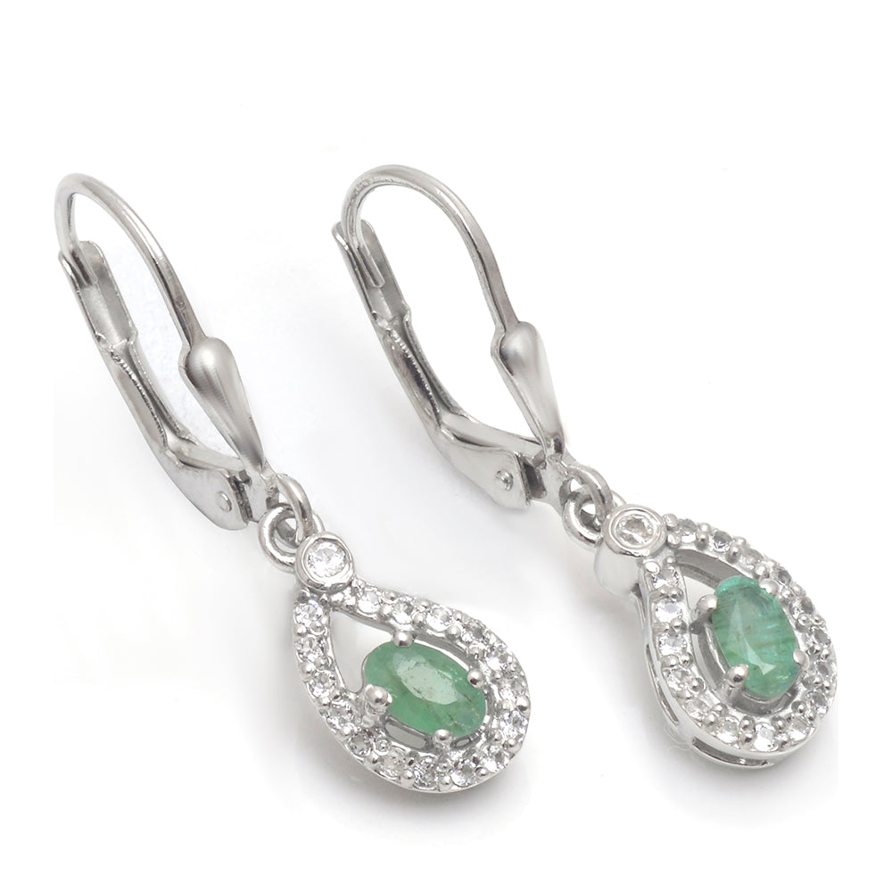 Silberohrringe mit brasilianischem Smaragd und weißem Topas 2 