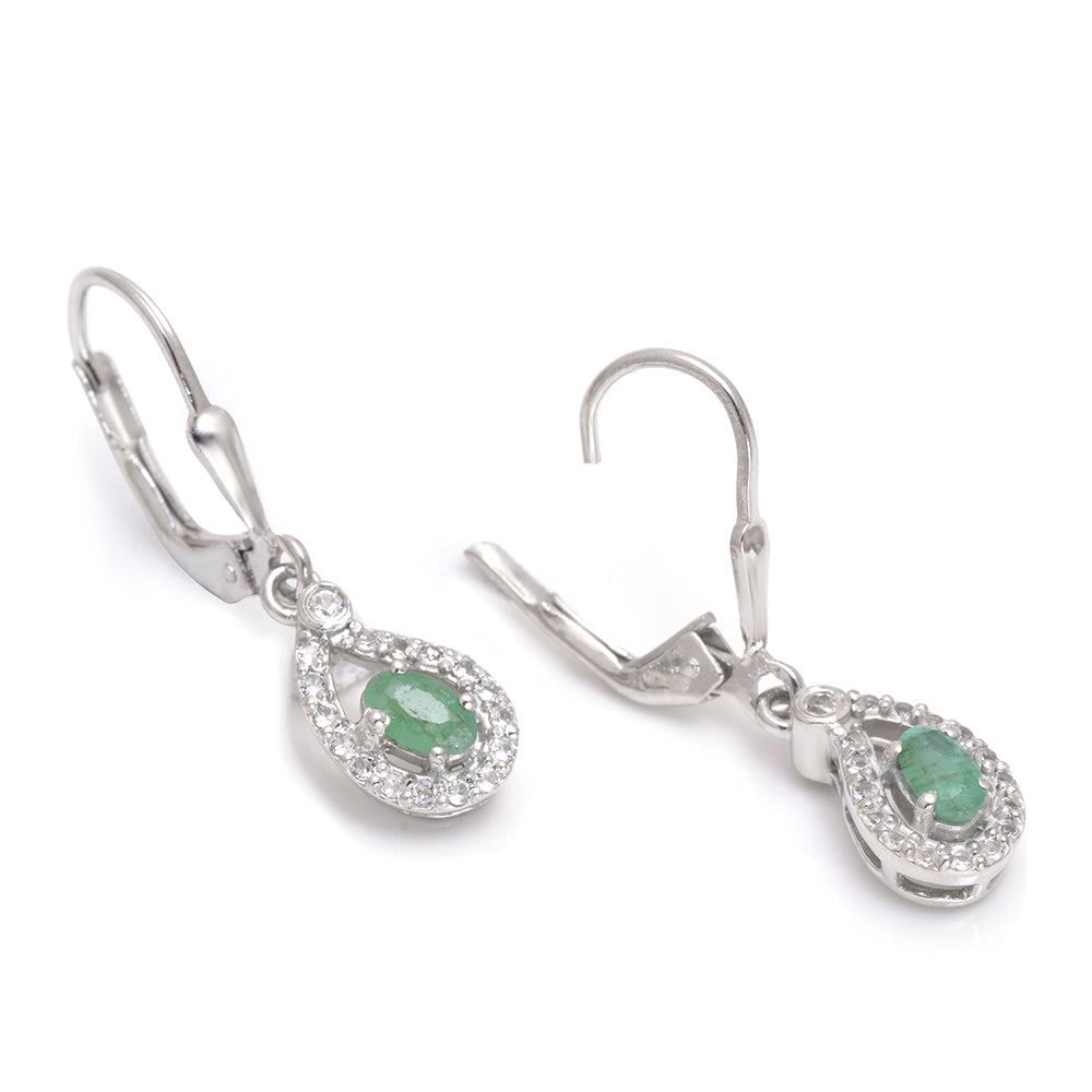 Silberohrringe mit brasilianischem Smaragd und weißem Topas 3 
