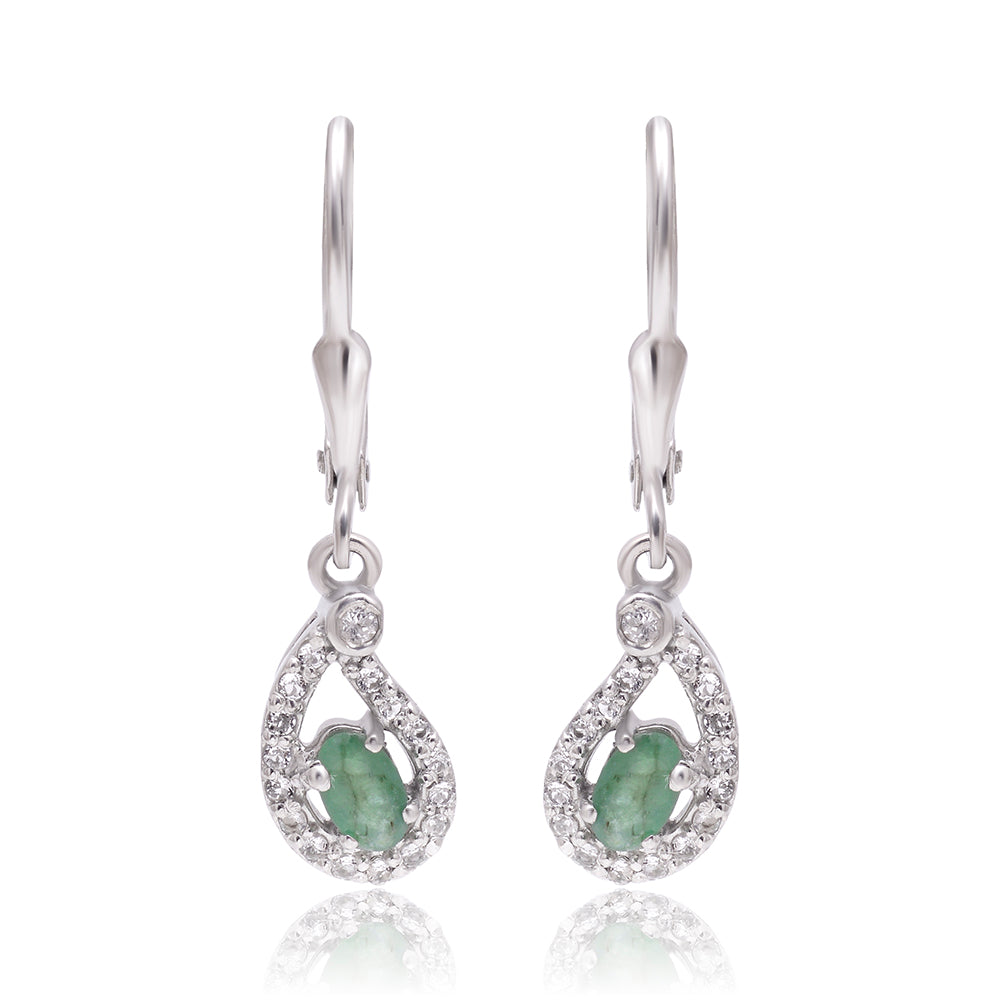 Silberohrringe mit brasilianischem Smaragd und weißem Topas 1 