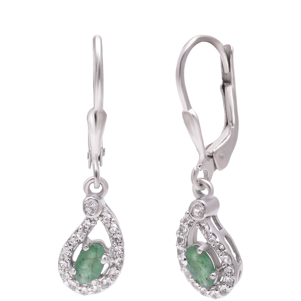 Silberohrringe mit brasilianischem Smaragd und weißem Topas 4 