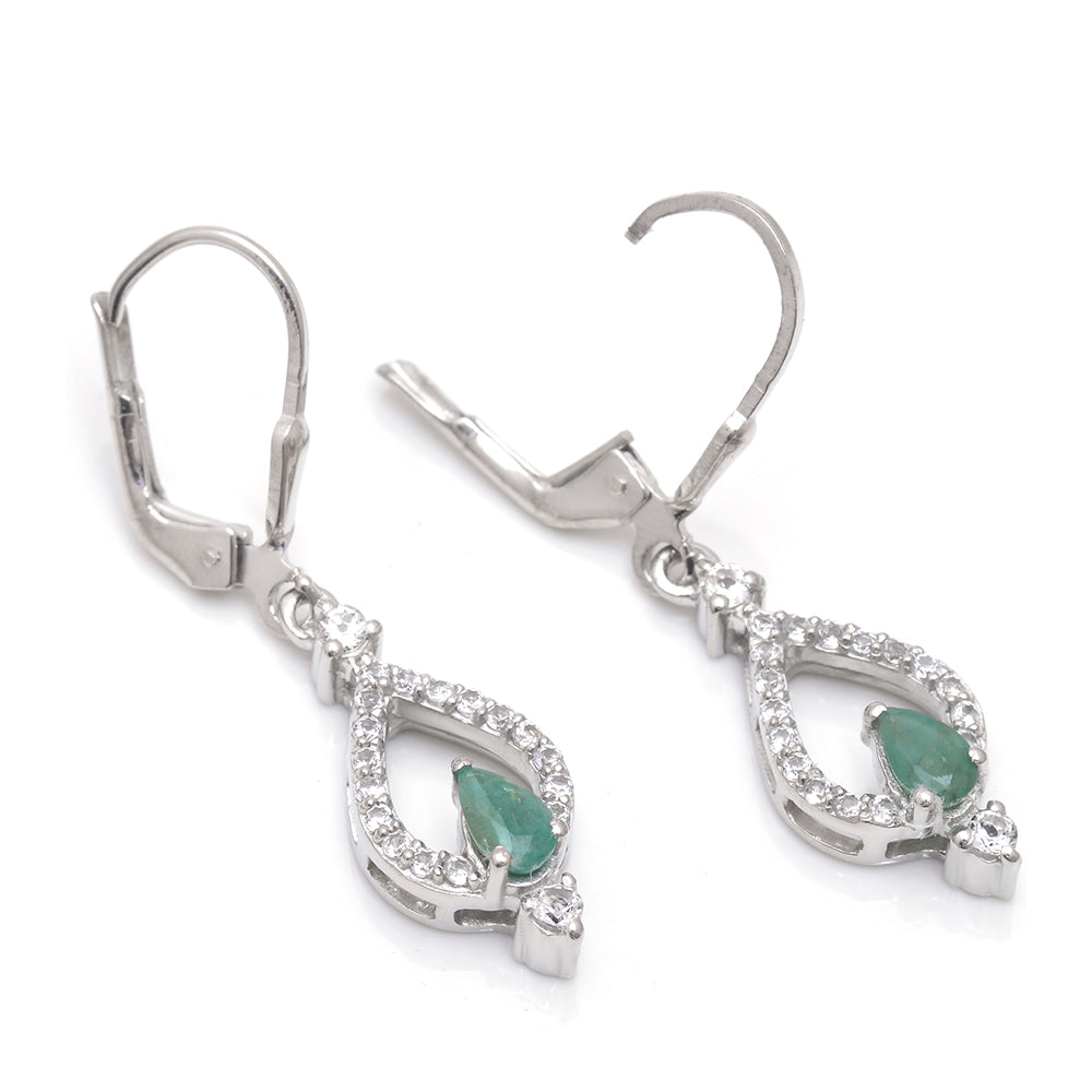 Silberohrringe mit brasilianischem Smaragd und weißem Topas 2 