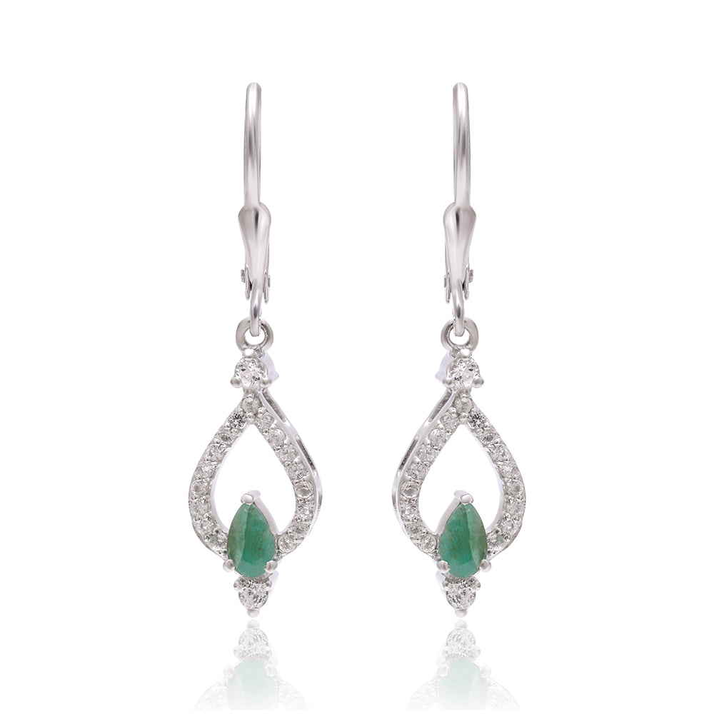 Silberohrringe mit brasilianischem Smaragd und weißem Topas