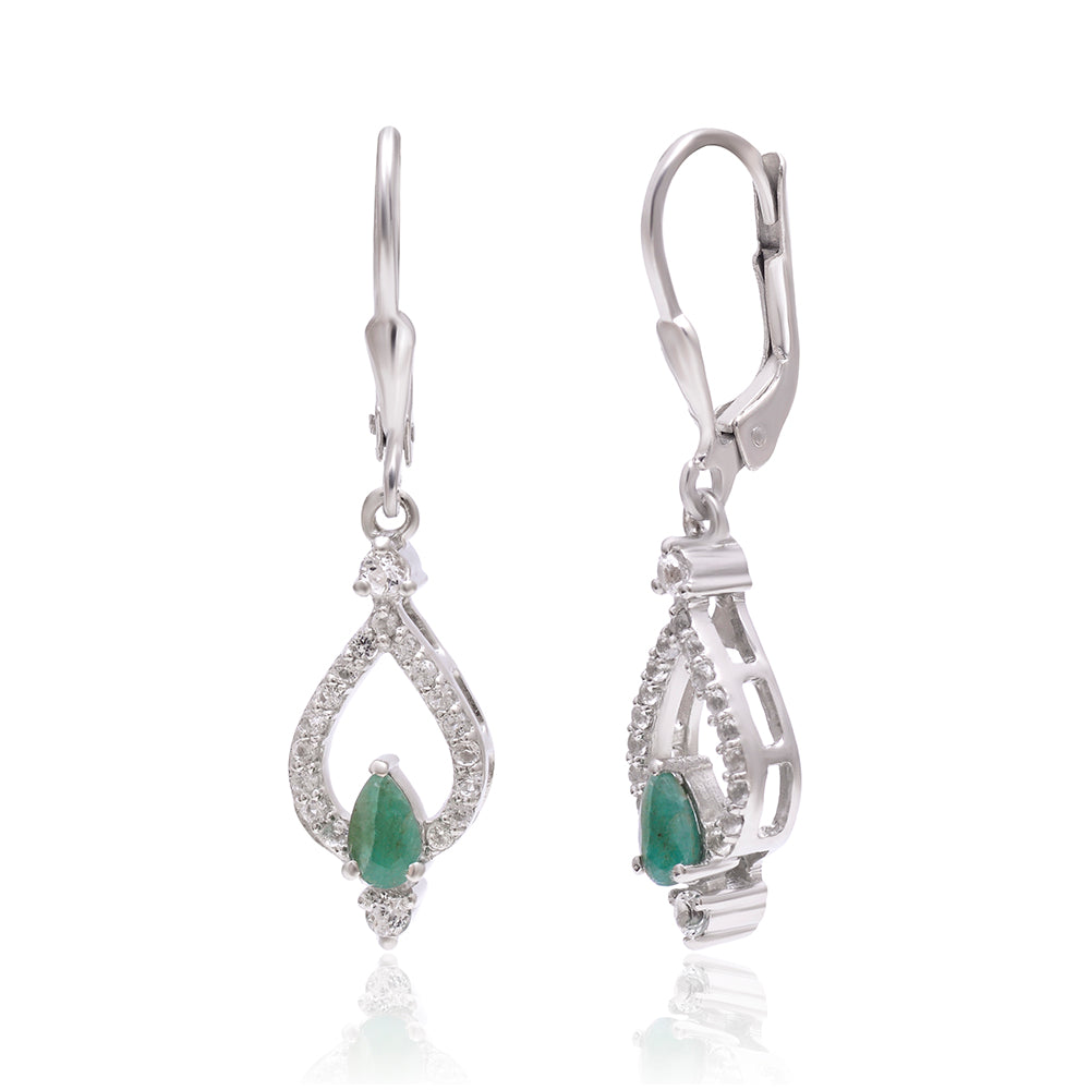 Silberohrringe mit brasilianischem Smaragd und weißem Topas 1 