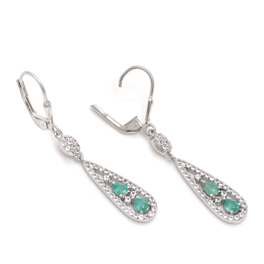 Silberohrringe mit brasilianischem Smaragd und weißem Topas