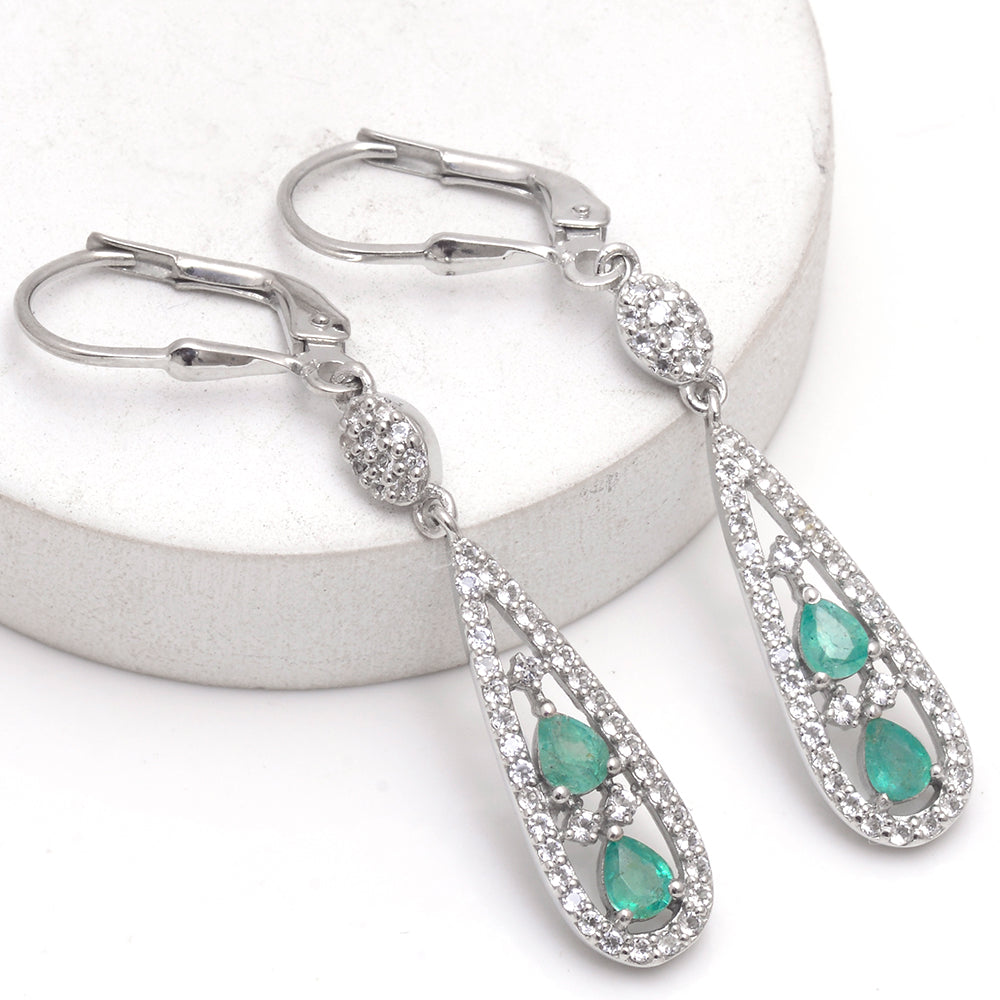 Silberohrringe mit brasilianischem Smaragd und weißem Topas