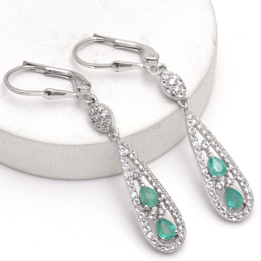 Silberohrringe mit brasilianischem Smaragd und weißem Topas