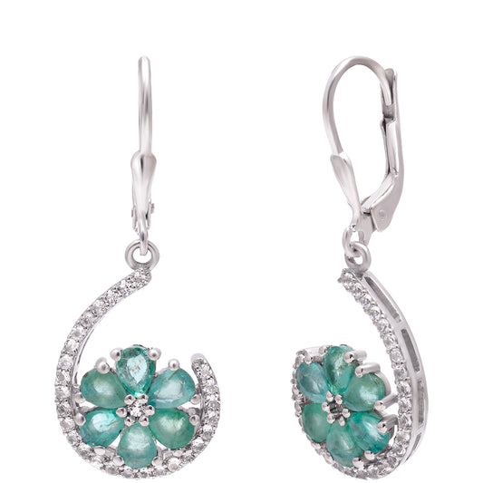 Silberohrringe mit brasilianischem Smaragd und weißem Topas