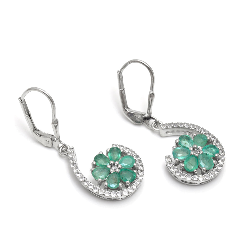 Silberohrringe mit brasilianischem Smaragd und weißem Topas 3 