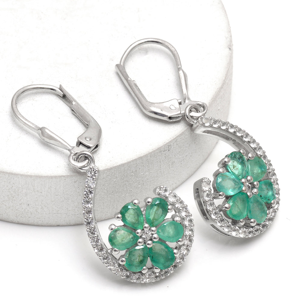 Silberohrringe mit brasilianischem Smaragd und weißem Topas 4 