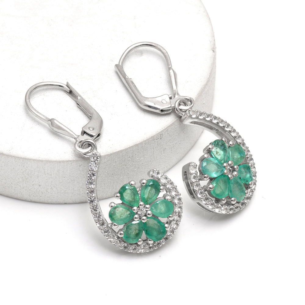 Silberohrringe mit brasilianischem Smaragd und weißem Topas 1 