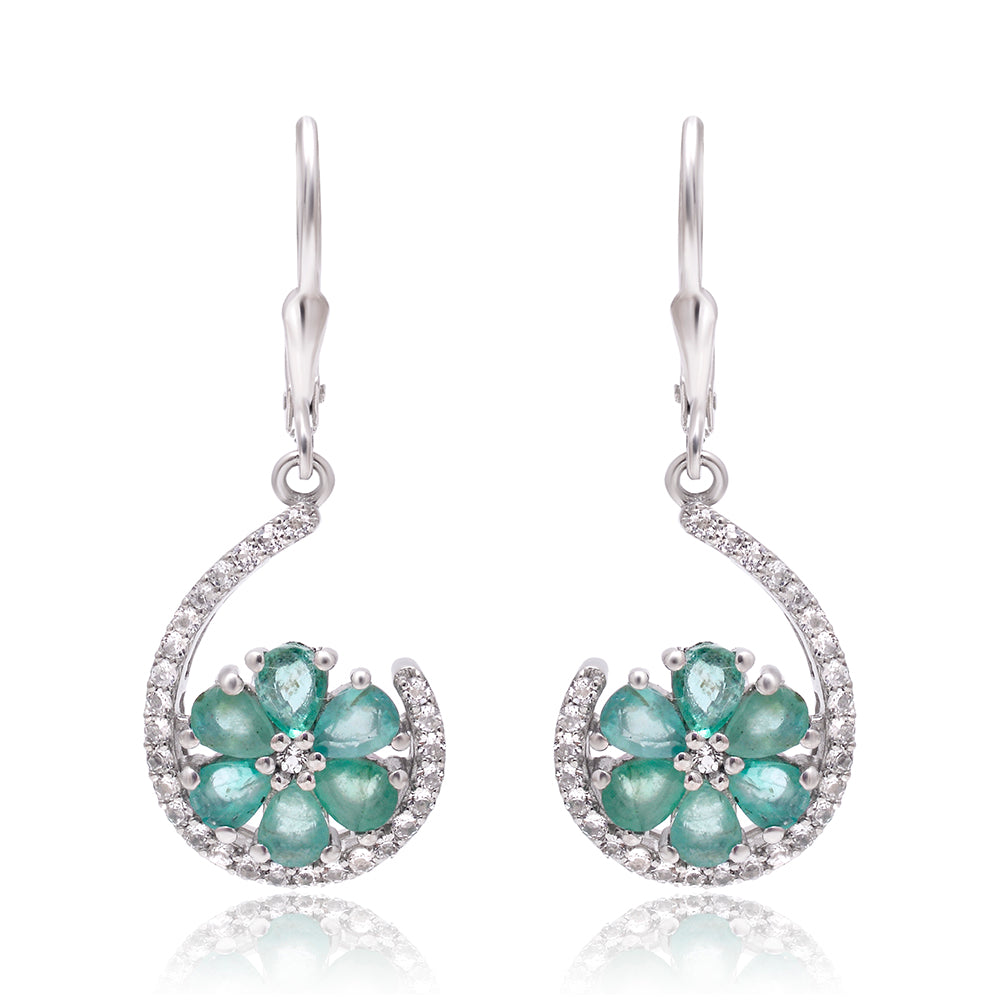 Silberohrringe mit brasilianischem Smaragd und weißem Topas 5 