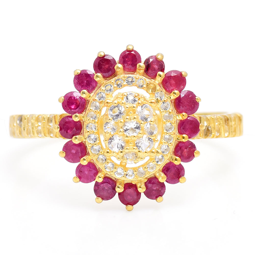 Goldplattierter Silberring mit Rubin aus Madagaskar und weißem Topas 1 