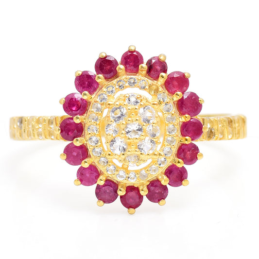 Goldplattierter Silberring mit Rubin aus Madagaskar und weißem Topas