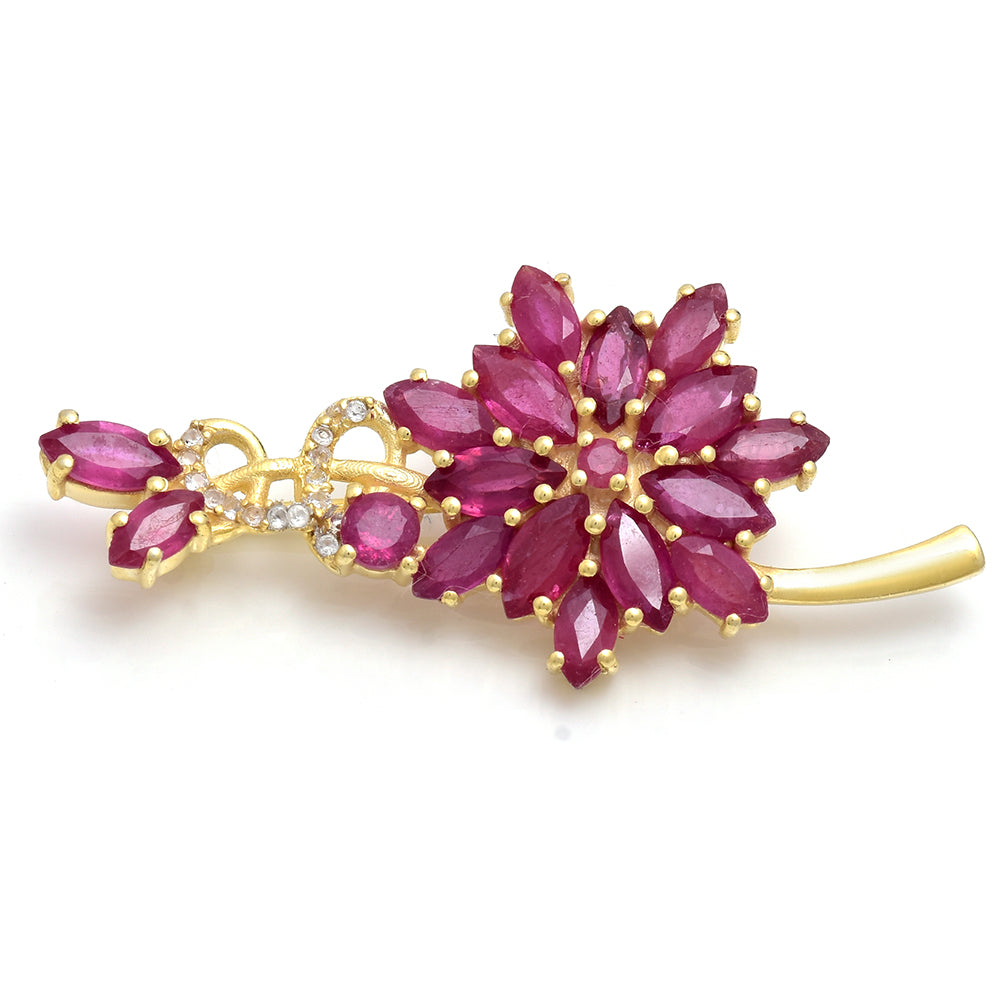 Goldplattierte Silberbrosche mit Rubin aus Madagaskar und weißem Topas 1 