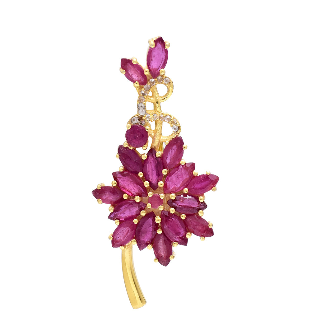Goldplattierte Silberbrosche mit Rubin aus Madagaskar und weißem Topas 4 