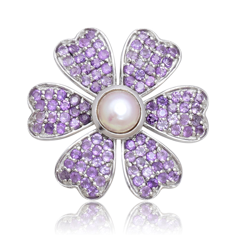 Silberbrosche mit marokkanischem Amethyst und weißer Süßwasserperle 1 